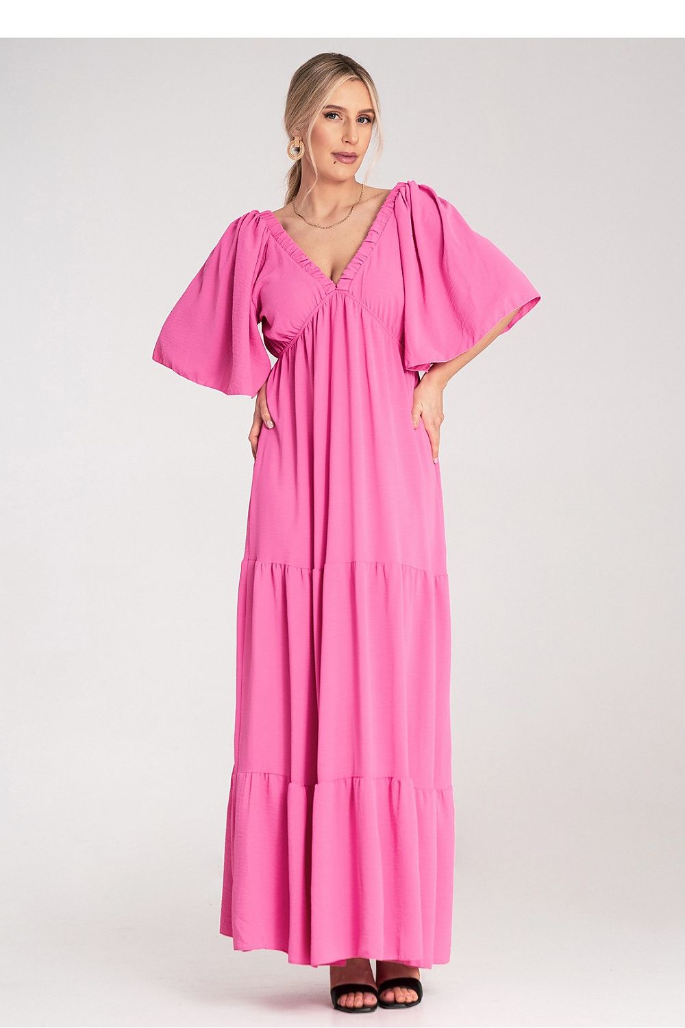 Maxikleid Damen Rüschenrock V-Ausschnitt Rückenband festlich