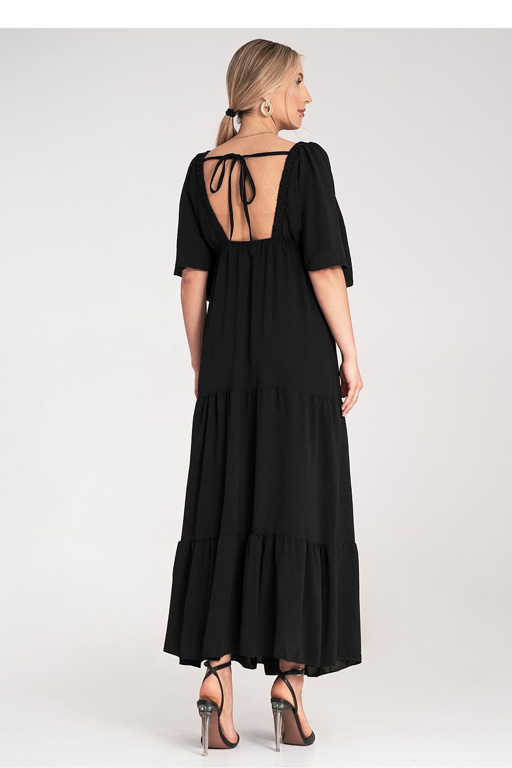 Maxikleid Damen Rüschenrock V-Ausschnitt Rückenband festlich