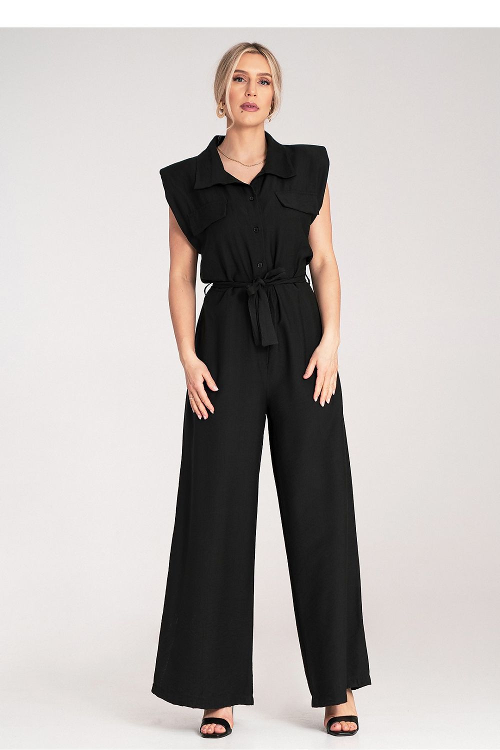 Overall Damen Jumpsuit Viskose ärmellos Gürtel elegant
