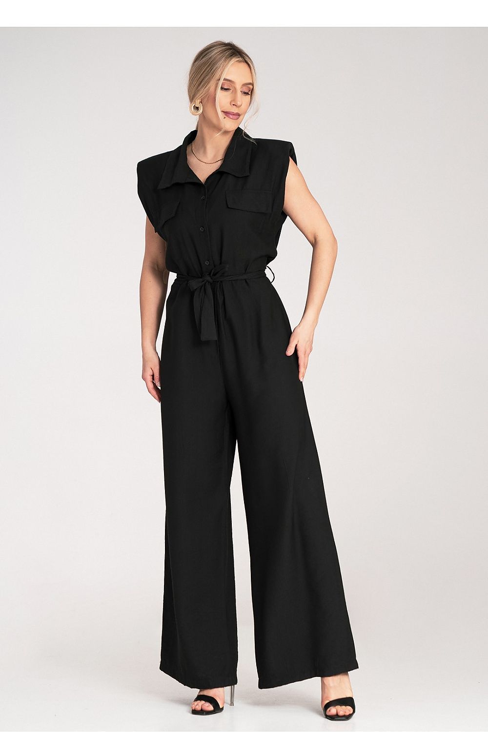 Overall Damen Jumpsuit Viskose ärmellos Gürtel elegant