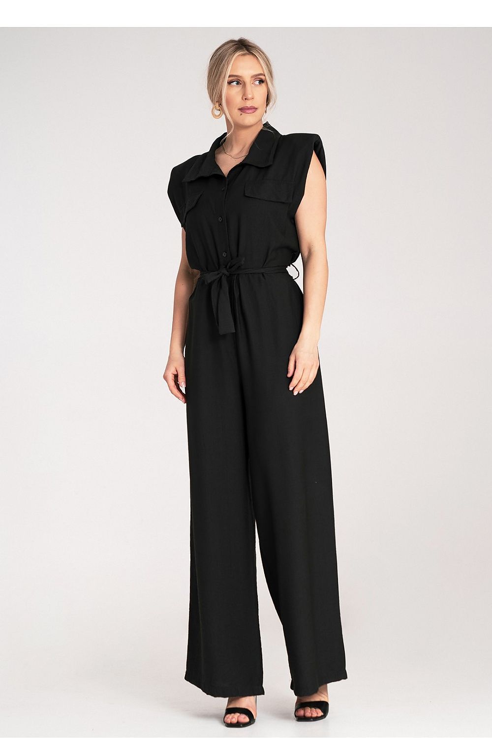 Overall Damen Jumpsuit Viskose ärmellos Gürtel elegant