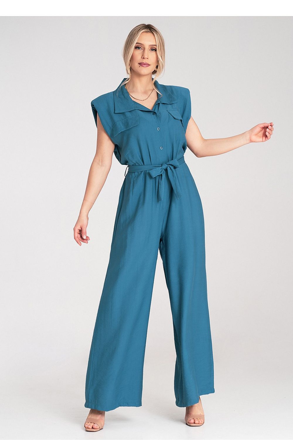 Overall Damen Jumpsuit Viskose ärmellos Gürtel elegant