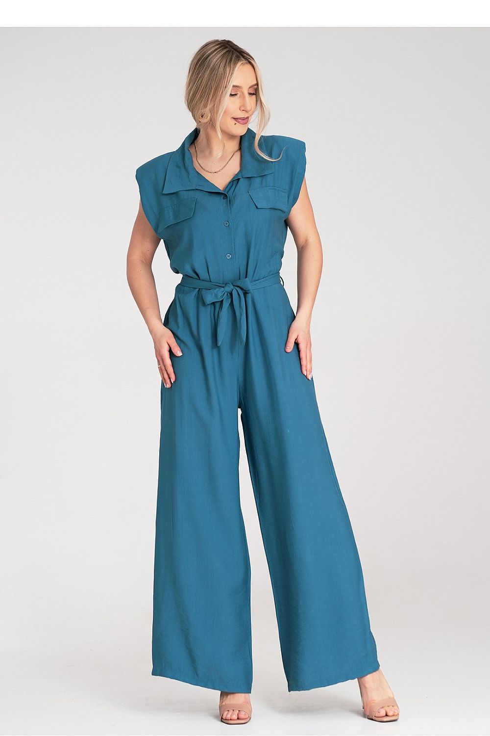 Overall Damen Jumpsuit Viskose ärmellos Gürtel elegant