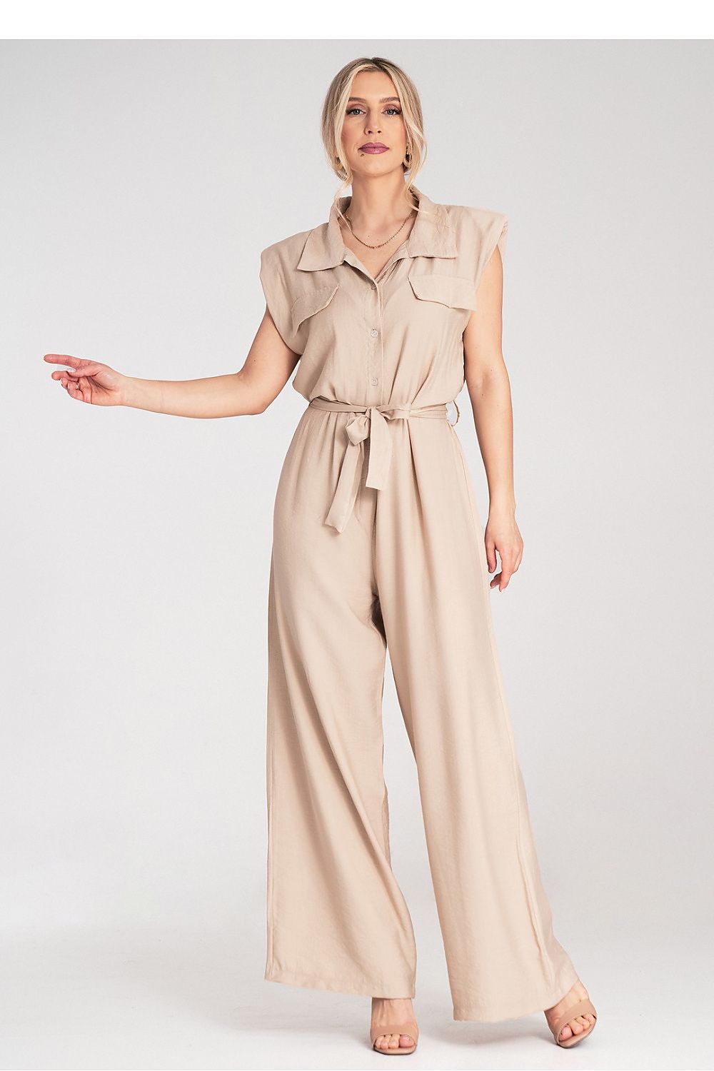Overall Damen Jumpsuit Viskose ärmellos Gürtel elegant