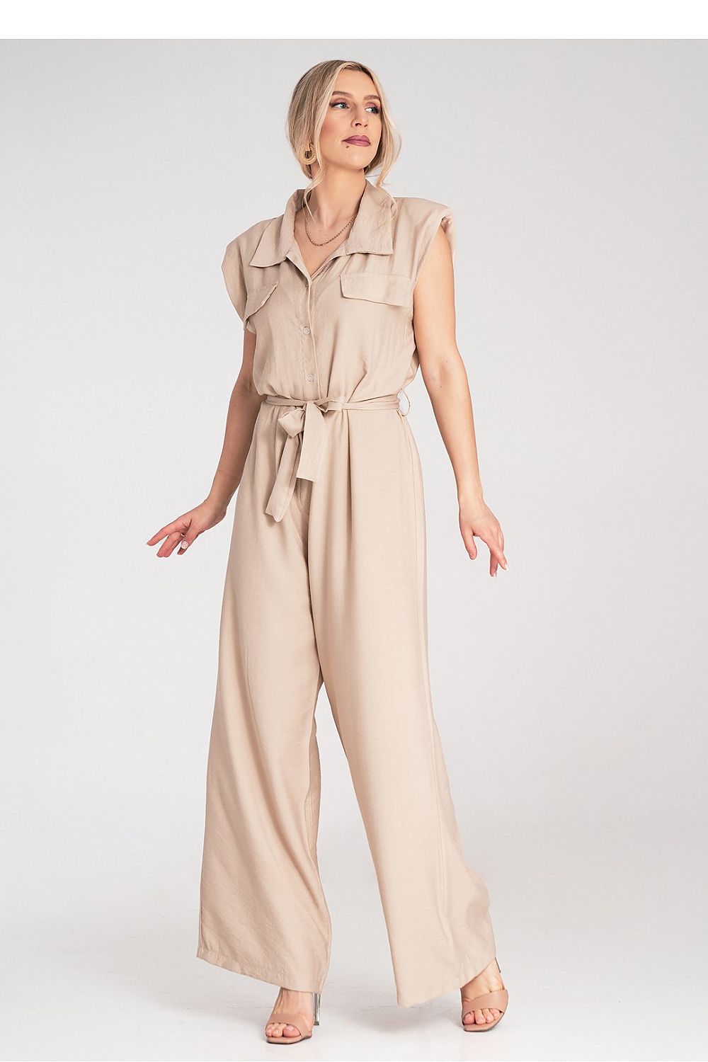 Overall Damen Jumpsuit Viskose ärmellos Gürtel elegant
