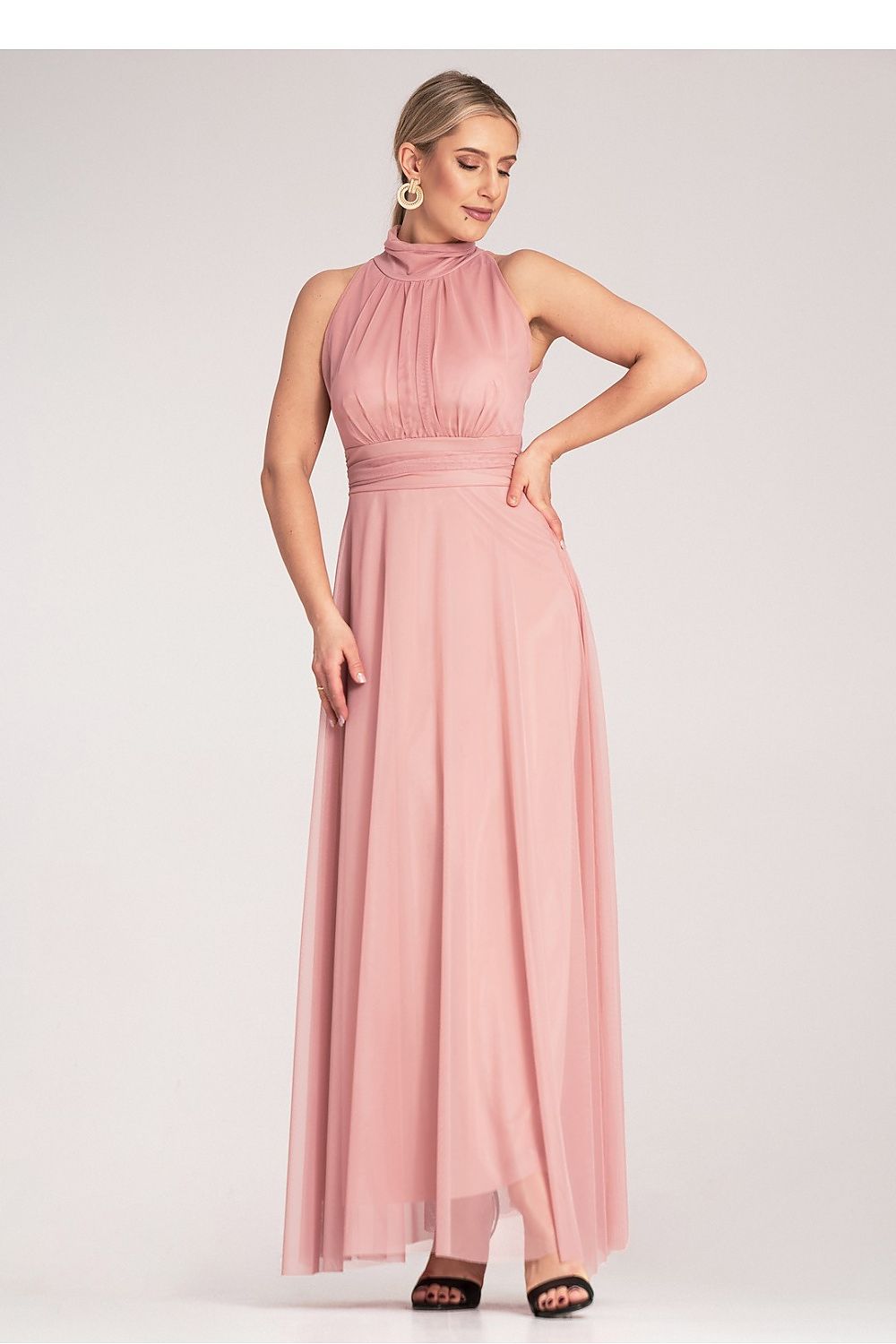 Maxikleid Damen Halter-Ausschnitt geraffte Taille festlich