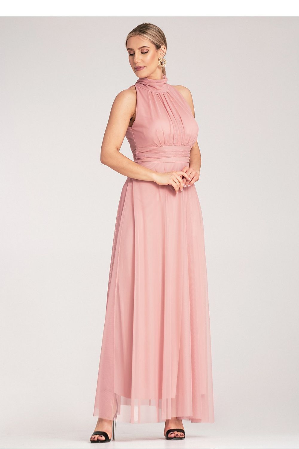 Maxikleid Damen Halter-Ausschnitt geraffte Taille festlich