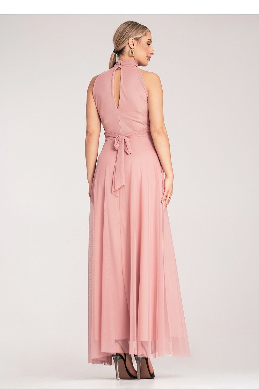 Maxikleid Damen Halter-Ausschnitt geraffte Taille festlich