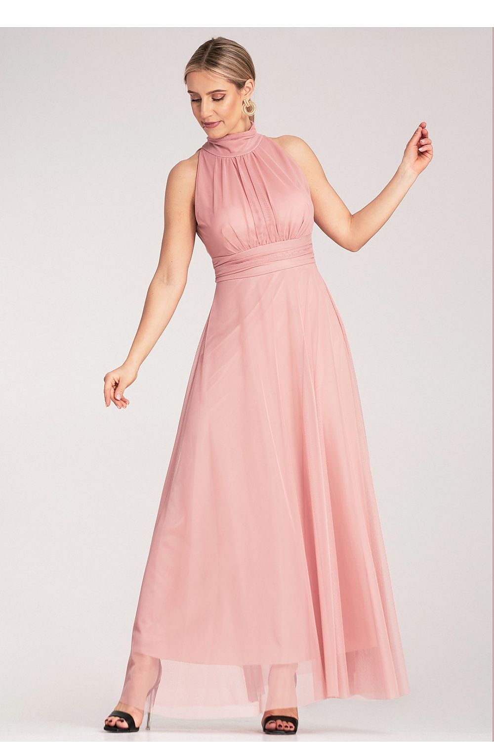 Maxikleid Damen Halter-Ausschnitt geraffte Taille festlich
