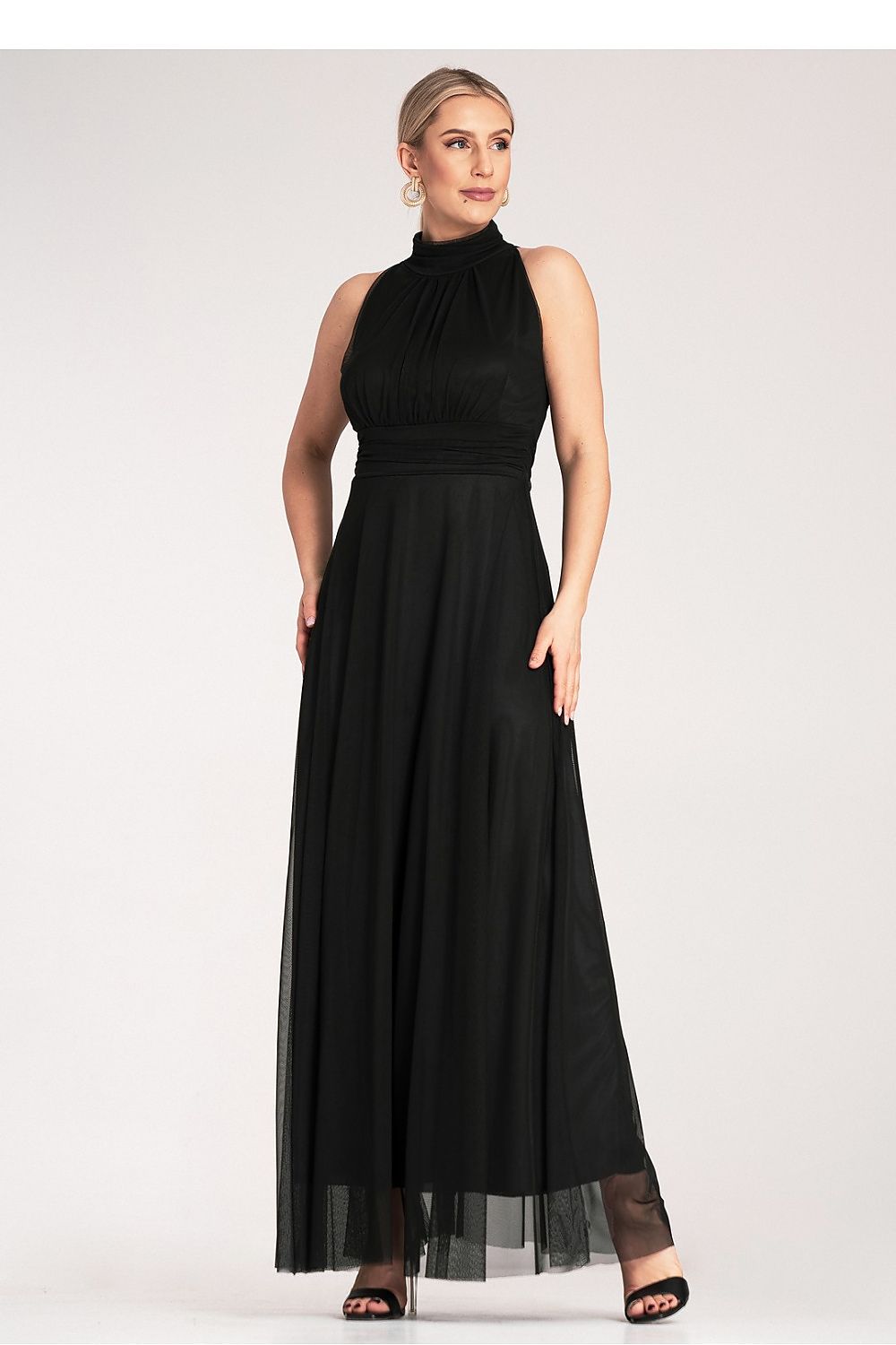 Maxikleid Damen Halter-Ausschnitt geraffte Taille festlich