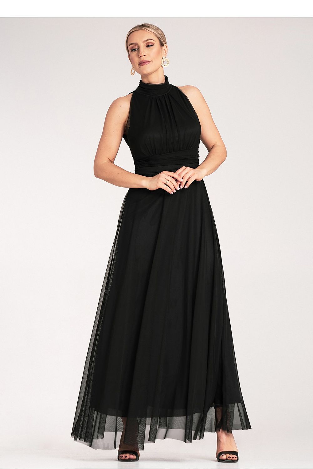 Maxikleid Damen Halter-Ausschnitt geraffte Taille festlich