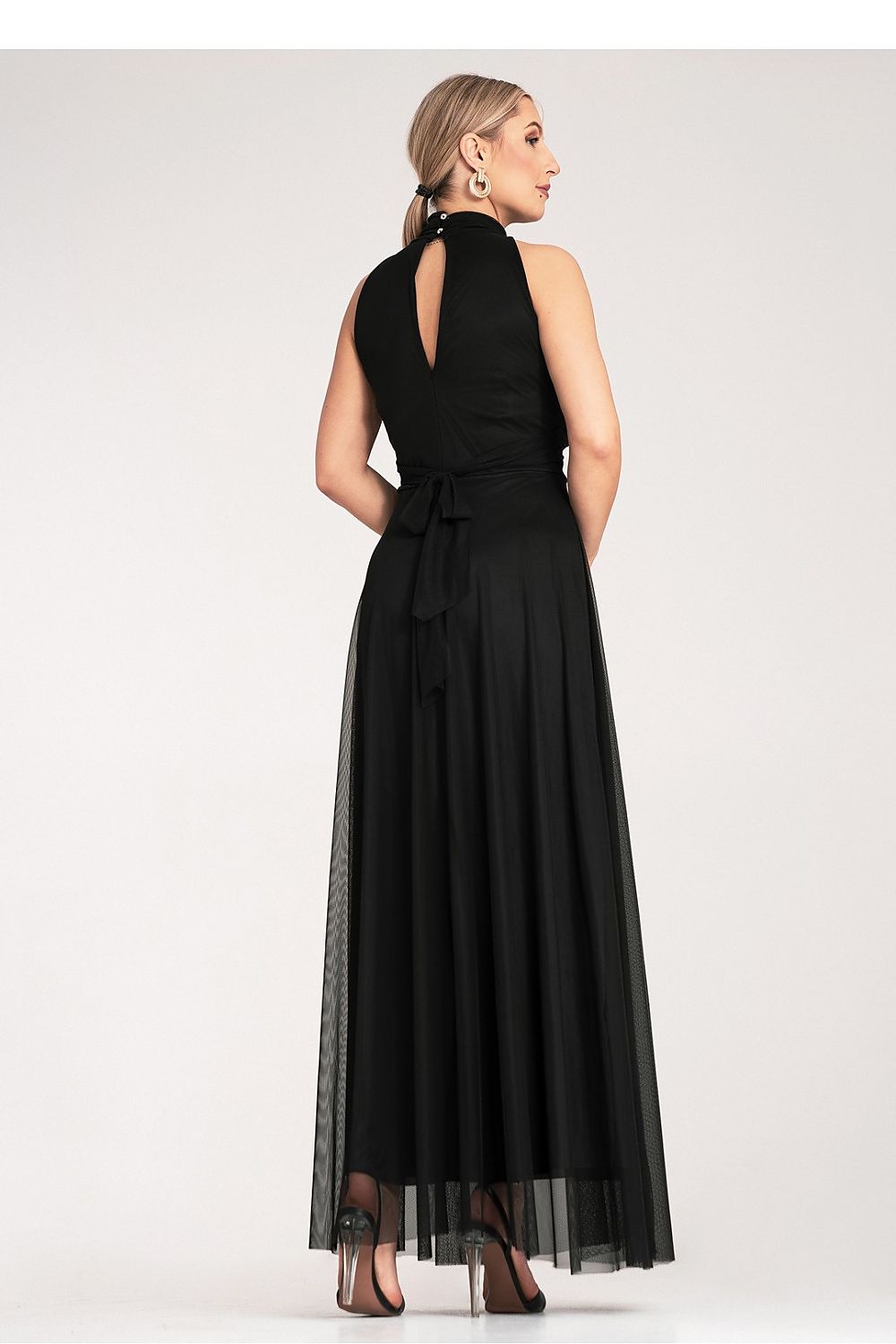 Maxikleid Damen Halter-Ausschnitt geraffte Taille festlich