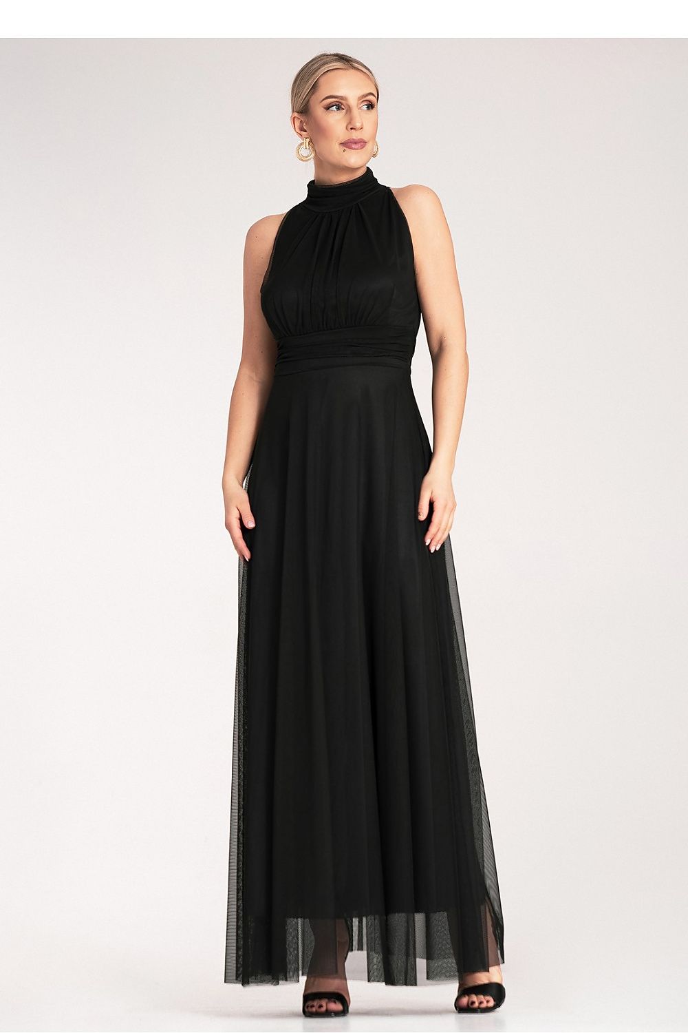 Maxikleid Damen Halter-Ausschnitt geraffte Taille festlich