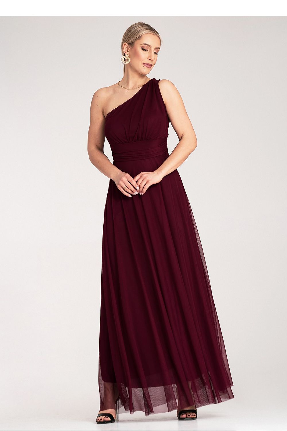 Maxikleid Damen asymmetrisch One-Shoulder Raffung festlich