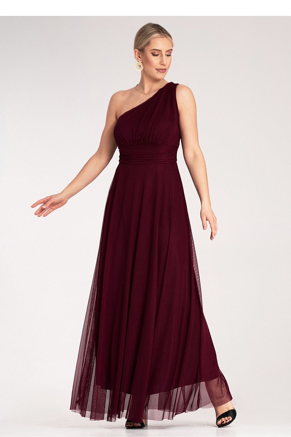 Maxikleid Damen asymmetrisch One-Shoulder Raffung festlich