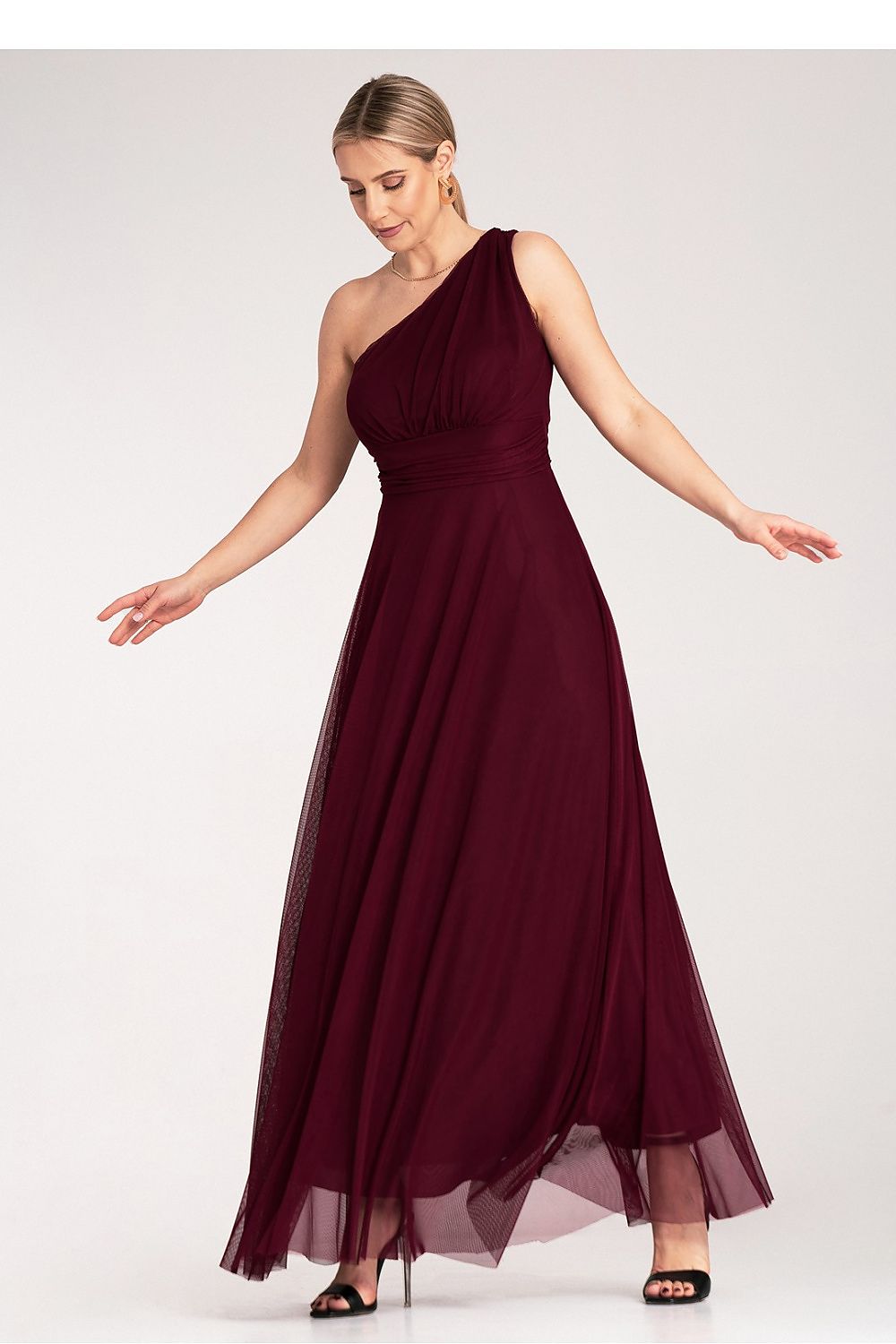 Maxikleid Damen asymmetrisch One-Shoulder Raffung festlich