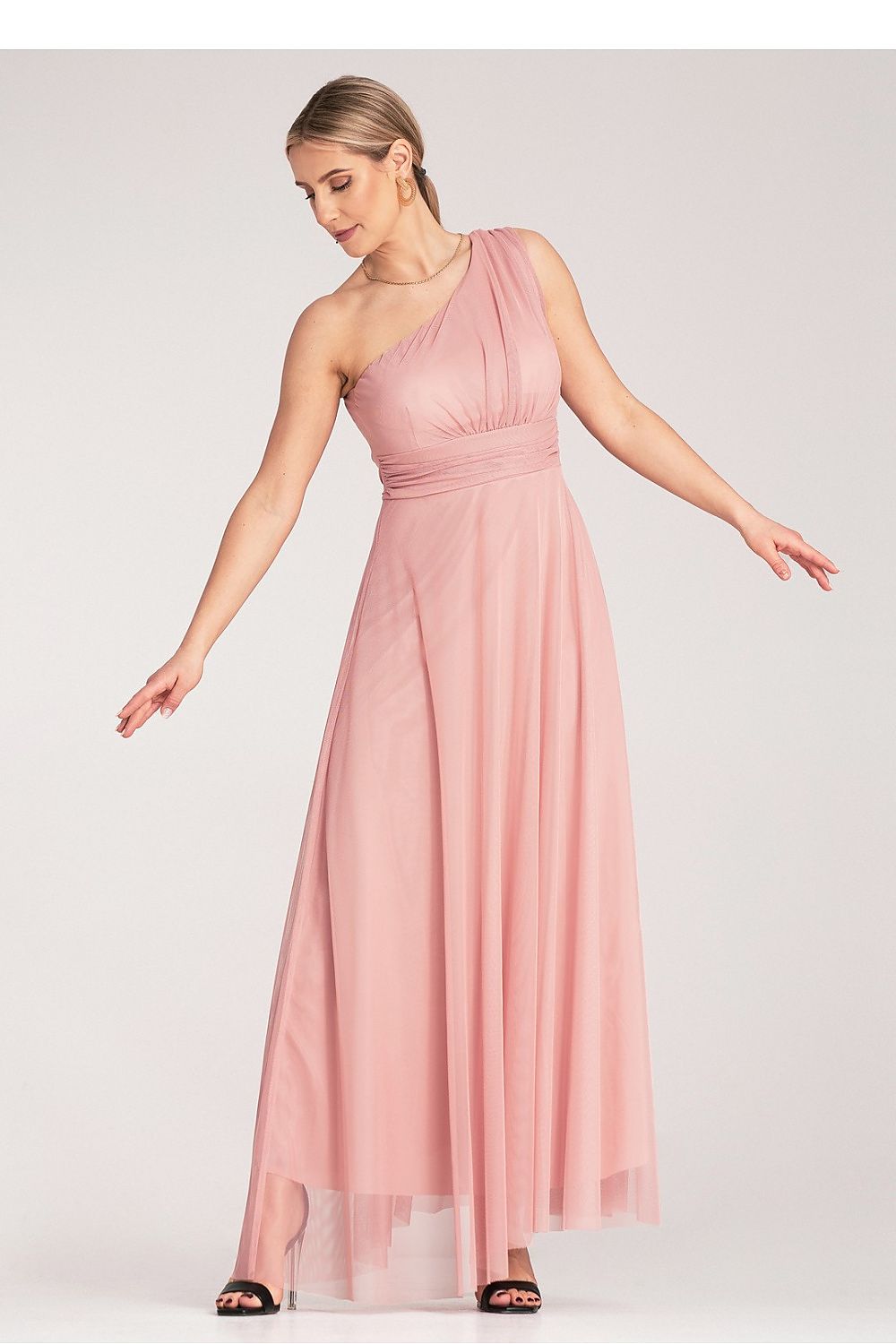 Maxikleid Damen asymmetrisch One-Shoulder Raffung festlich