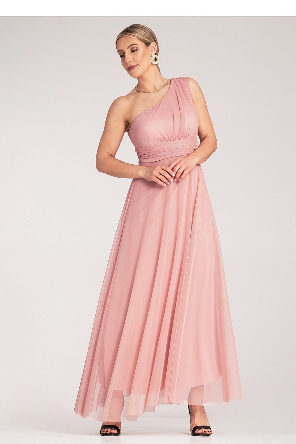 Maxikleid Damen asymmetrisch One-Shoulder Raffung festlich