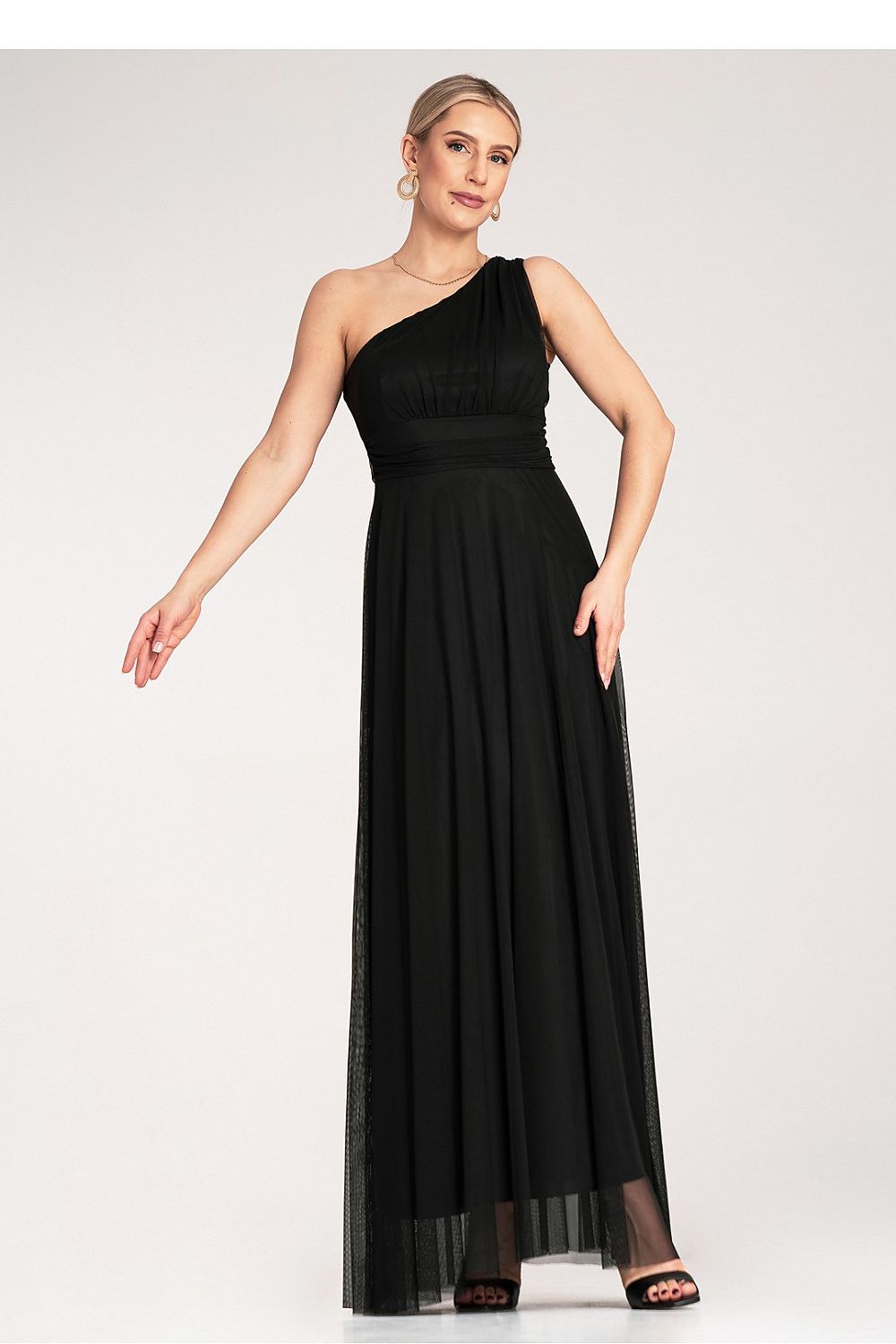 Maxikleid Damen asymmetrisch One-Shoulder Raffung festlich
