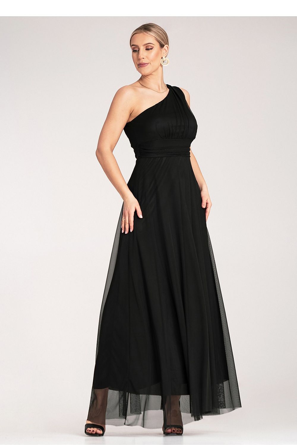 Maxikleid Damen asymmetrisch One-Shoulder Raffung festlich