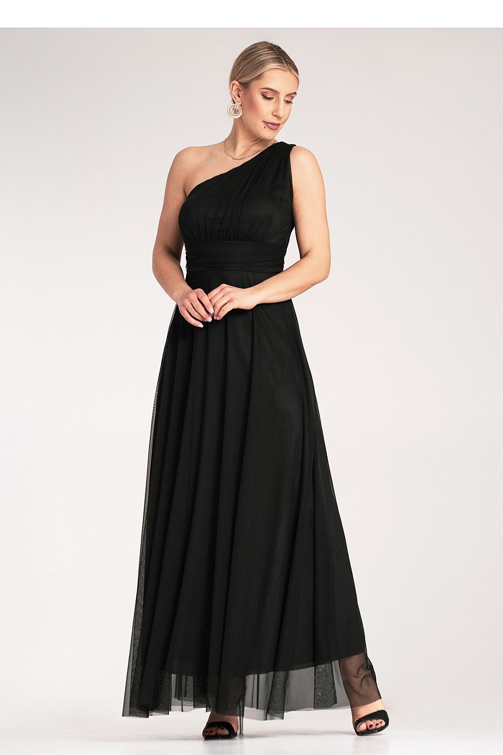 Maxikleid Damen asymmetrisch One-Shoulder Raffung festlich