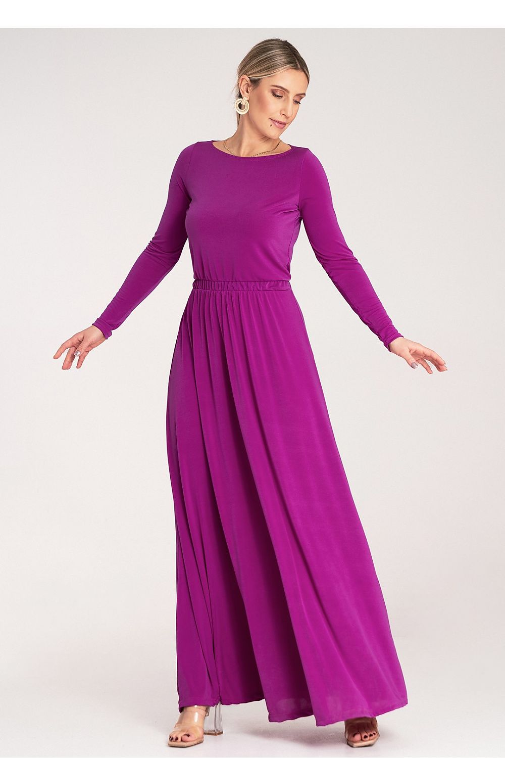 Maxikleid Damen Langarm Tailliert Elegant