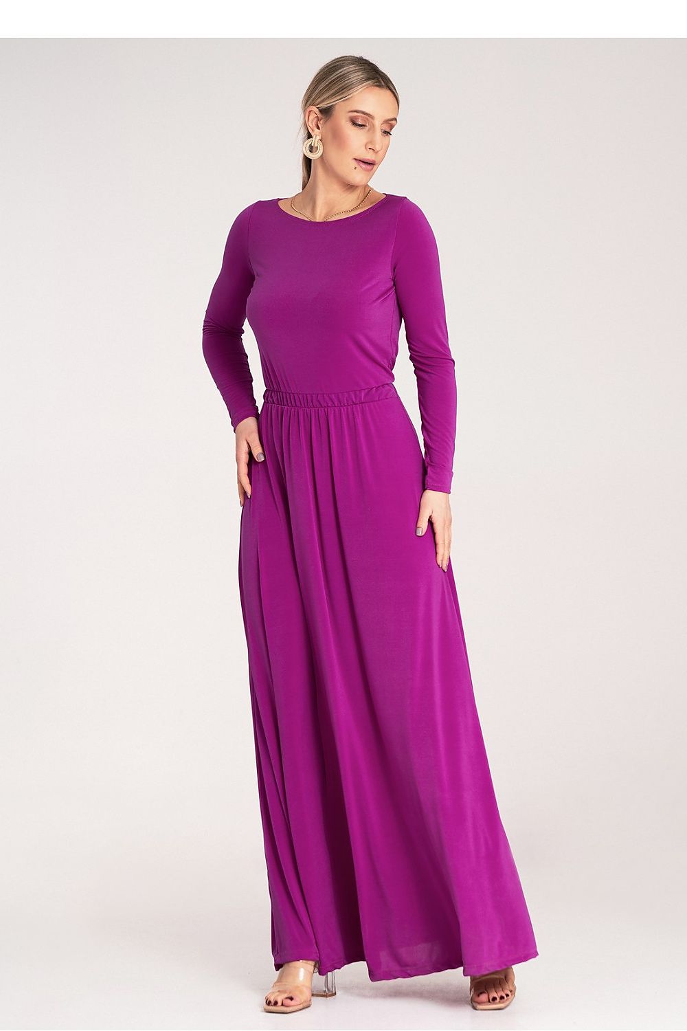 Maxikleid Damen Langarm Tailliert Elegant