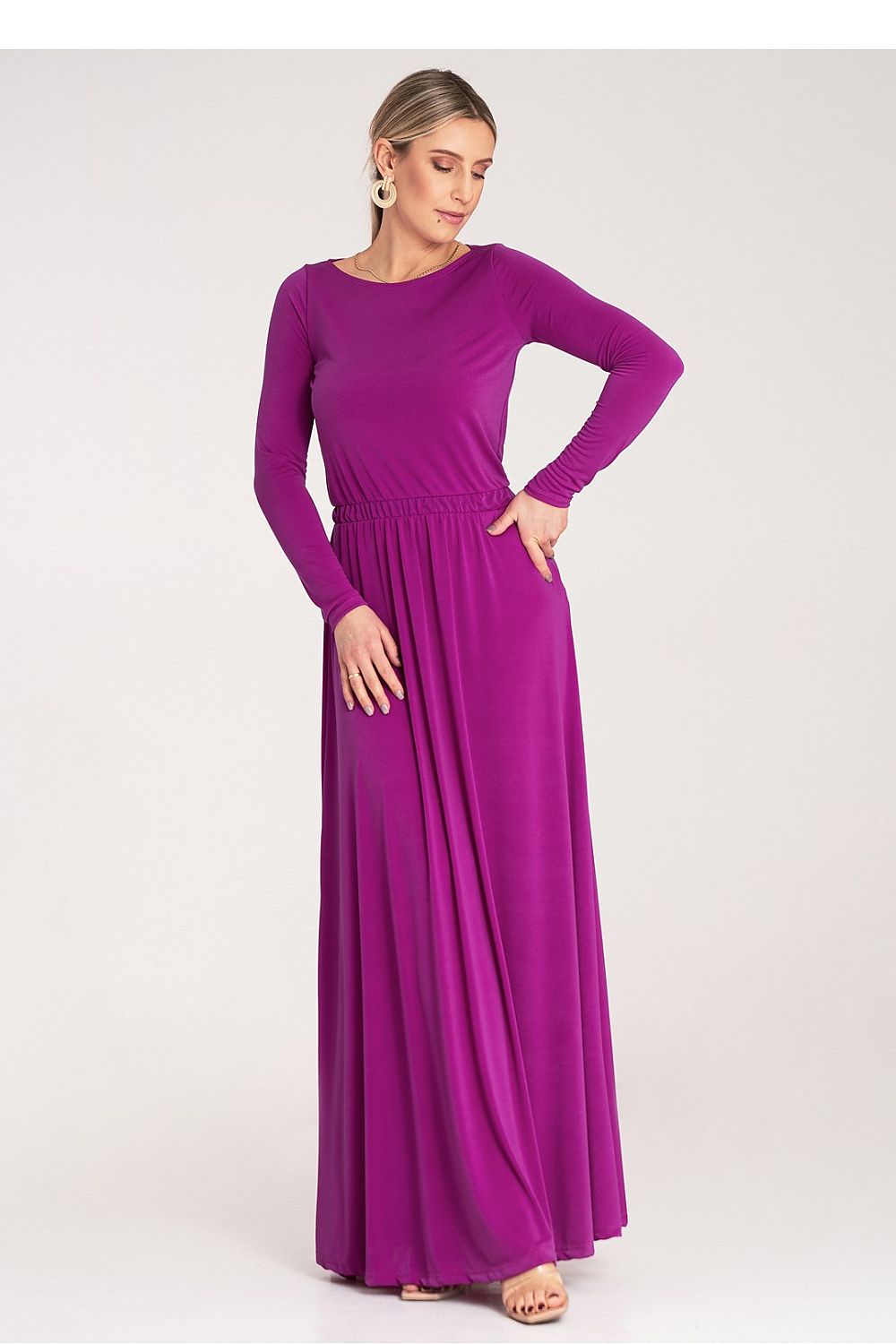 Maxikleid Damen Langarm Tailliert Elegant