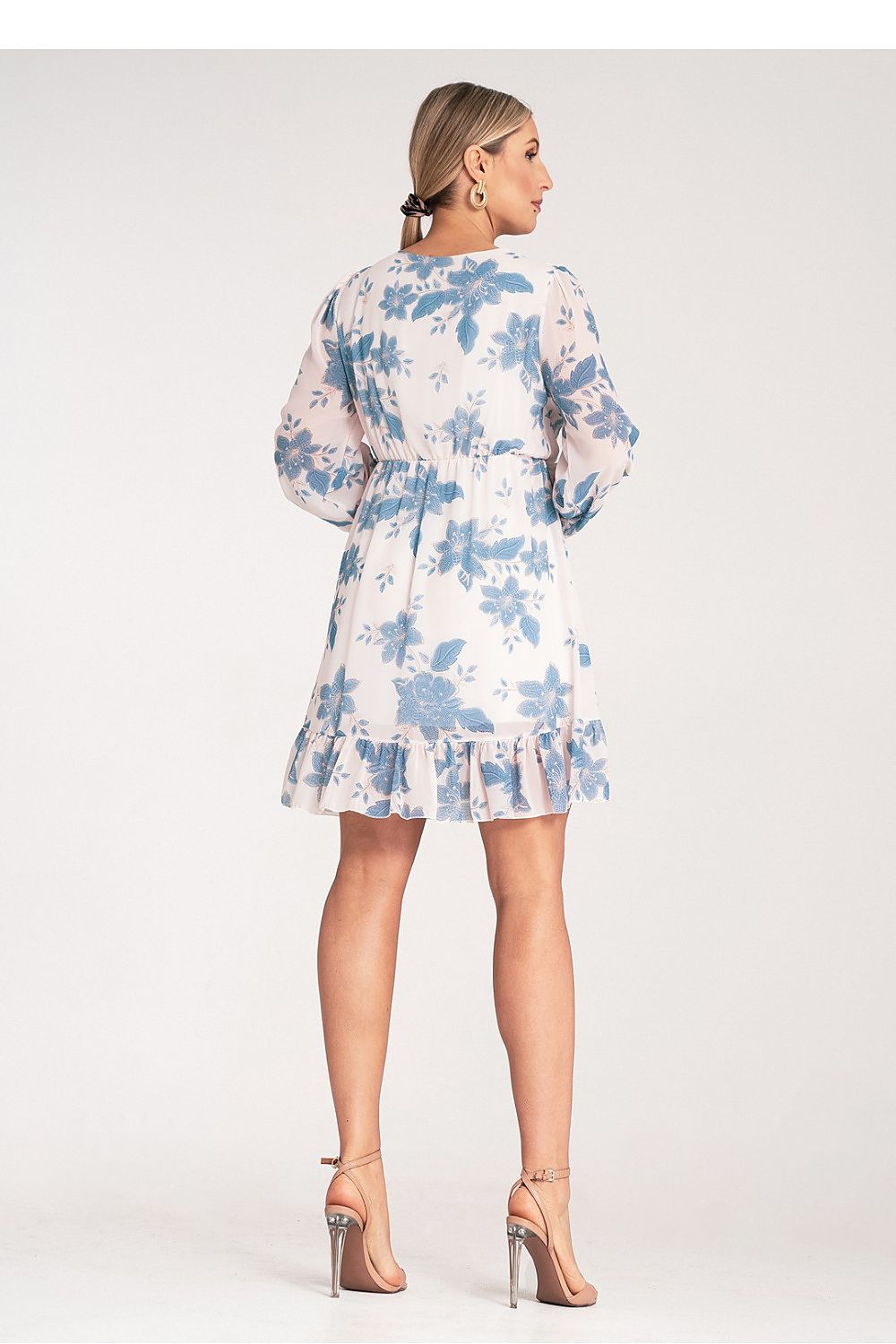 Midi Kleid Damen Blumenmuster V-Ausschnitt Langarm