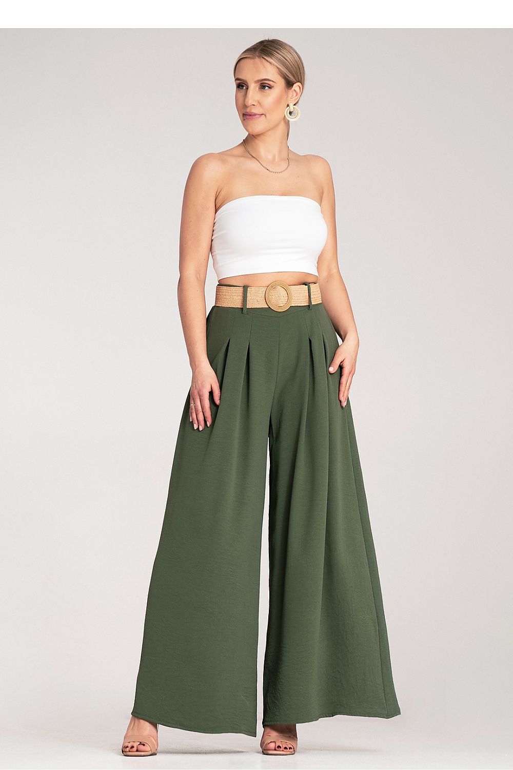 Damen Weithose hohe Taille – Mit Flechtgürtel