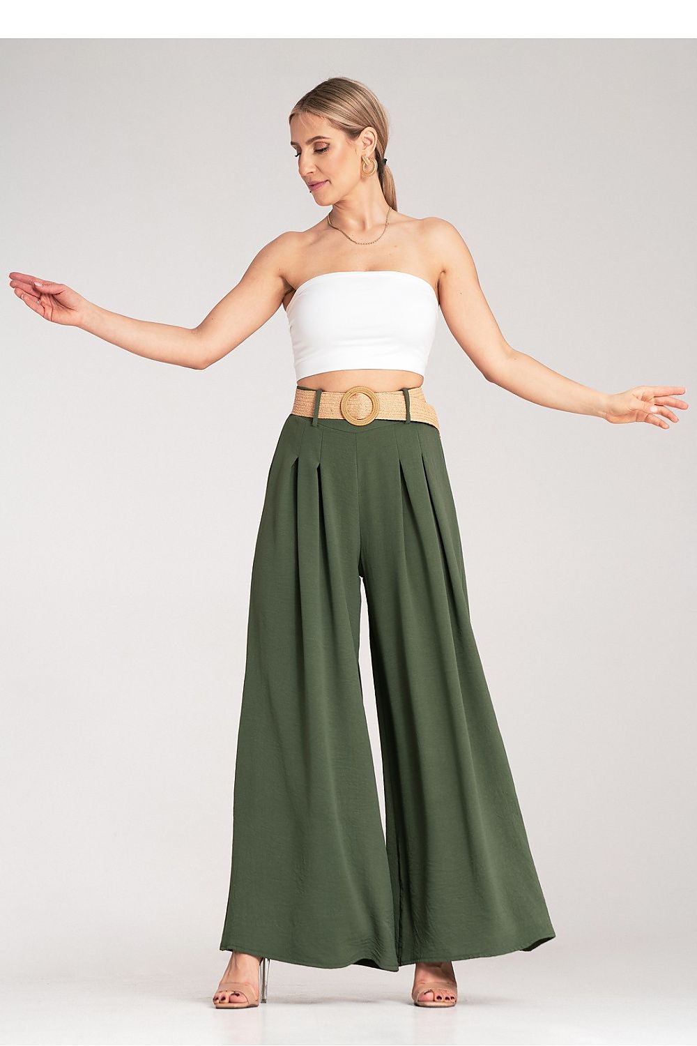 Damen Weithose hohe Taille – Mit Flechtgürtel
