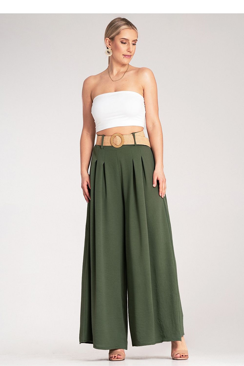 Damen Weithose hohe Taille – Mit Flechtgürtel
