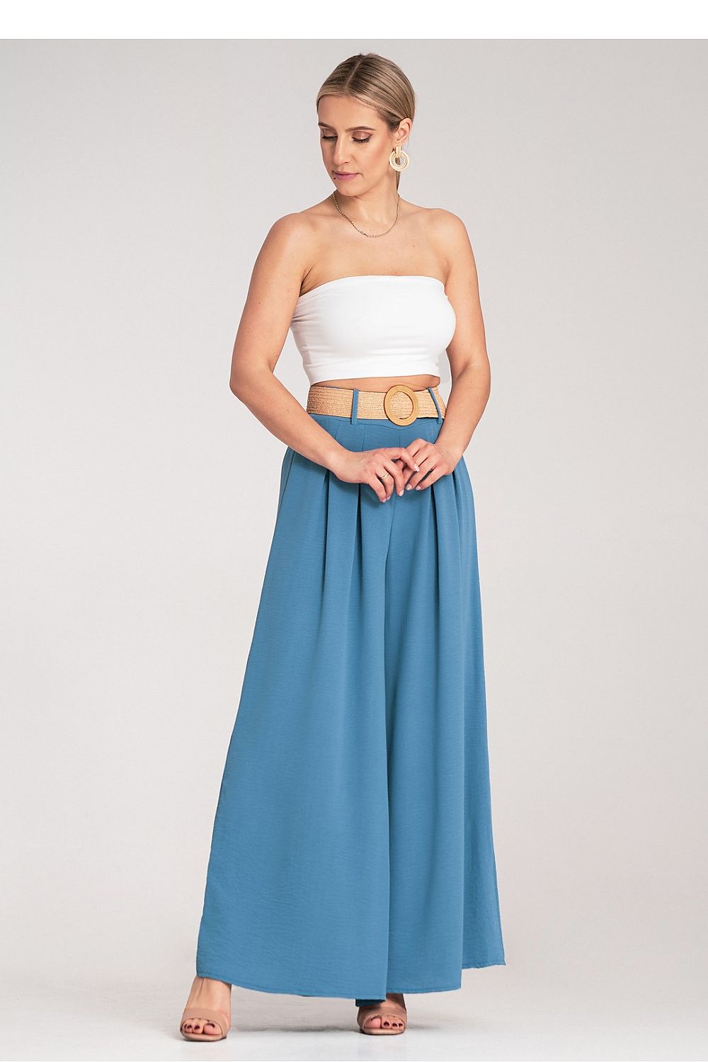 Damen Weithose hohe Taille – Mit Flechtgürtel