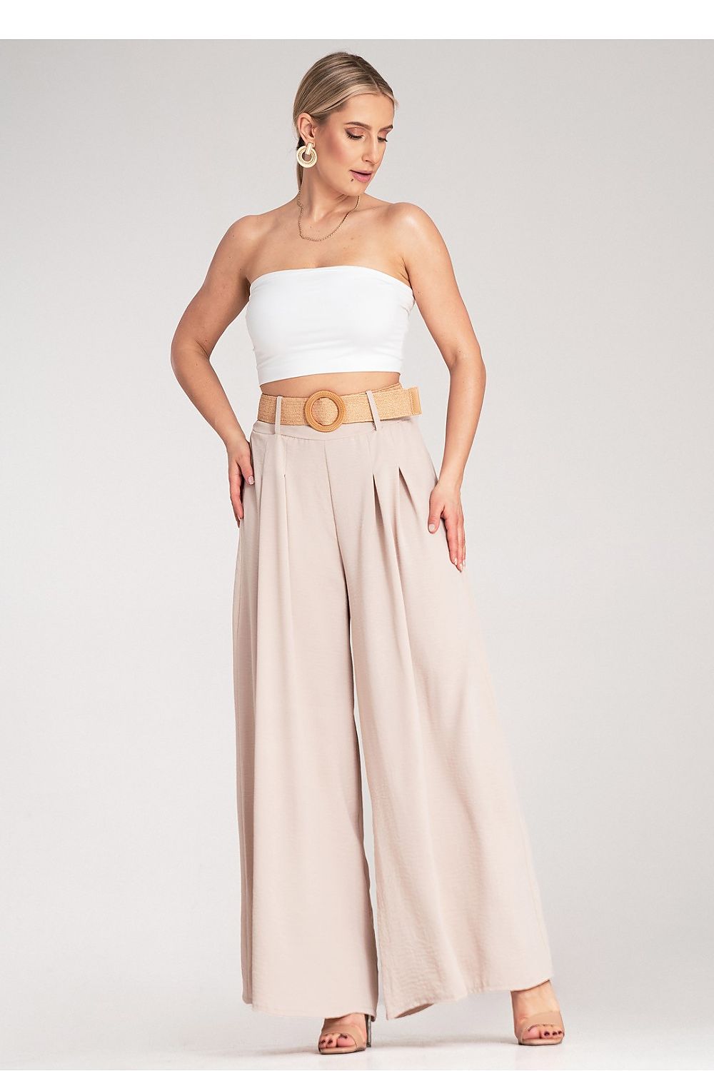 Damen Weithose hohe Taille – Mit Flechtgürtel