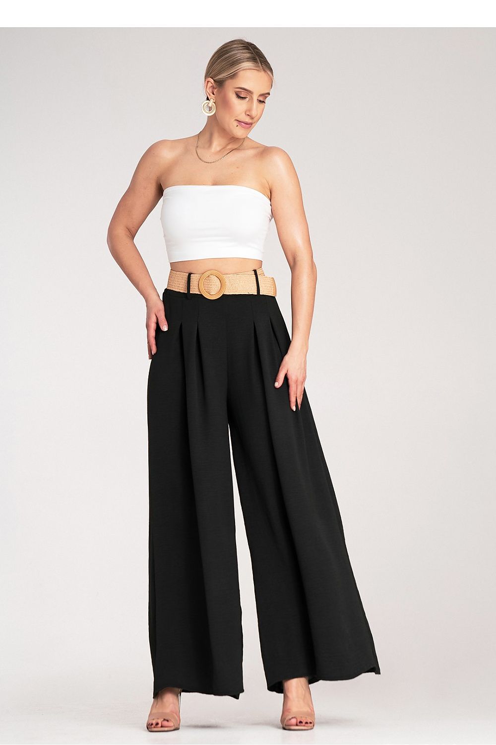 Damen Weithose hohe Taille – Mit Flechtgürtel