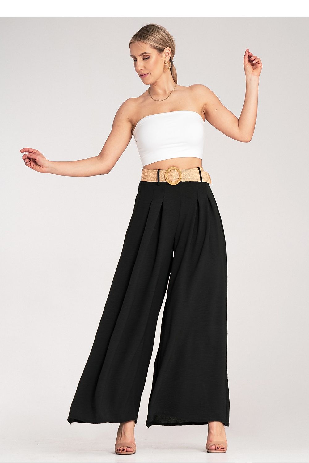 Damen Weithose hohe Taille – Mit Flechtgürtel