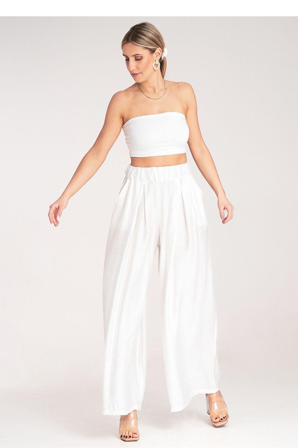 Weite Hose Damen Falten hohe Taille Viskose elegant