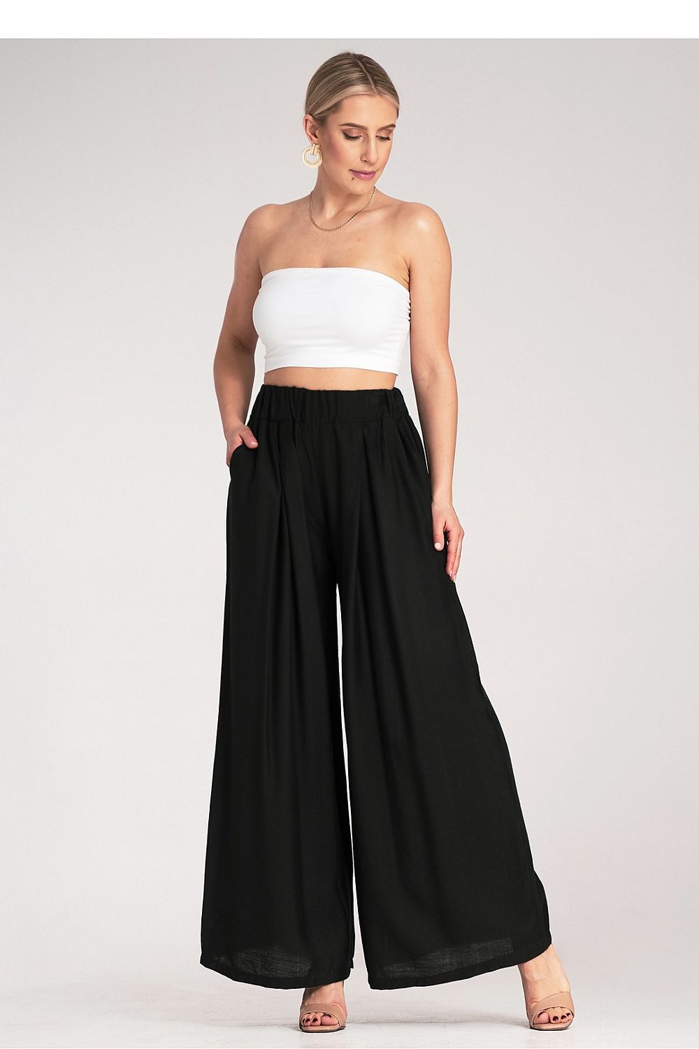Weite Hose Damen Falten hohe Taille Viskose elegant
