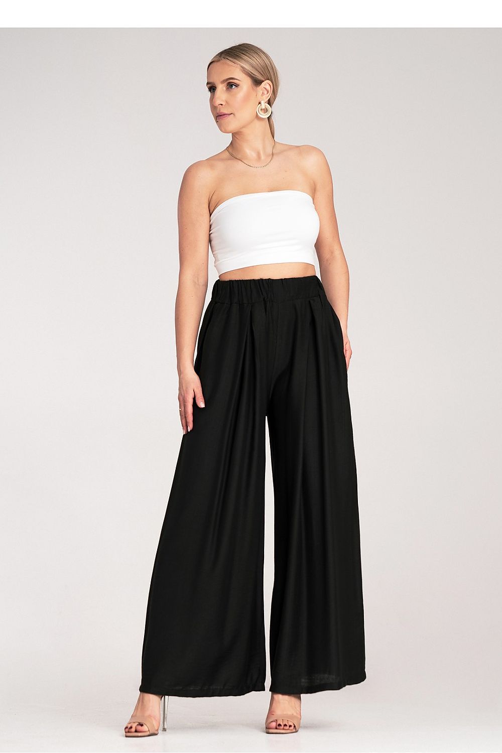 Weite Hose Damen Falten hohe Taille Viskose elegant