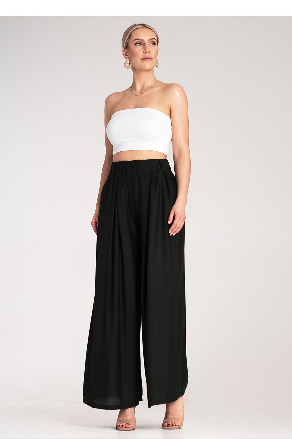Weite Hose Damen Falten hohe Taille Viskose elegant