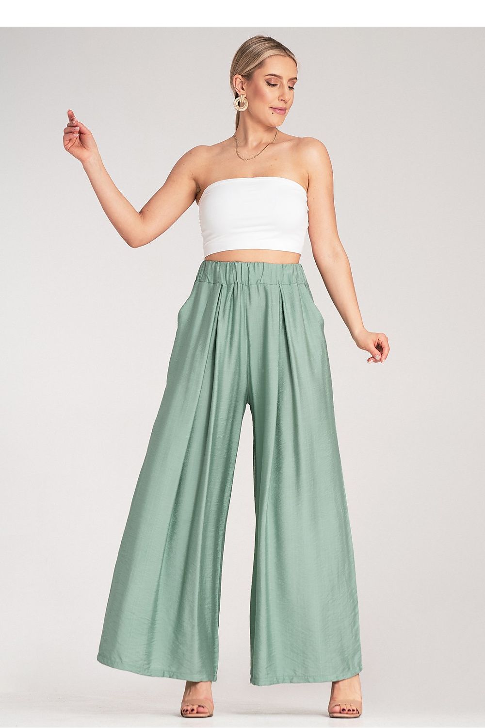 Weite Hose Damen Falten hohe Taille Viskose elegant