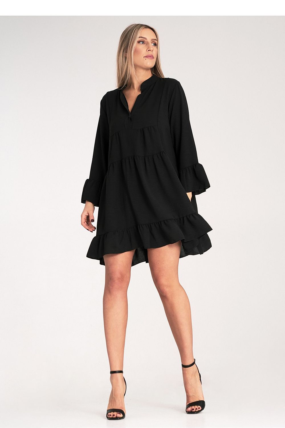 Kleid Damen Rüschen V-Ausschnitt locker elegant