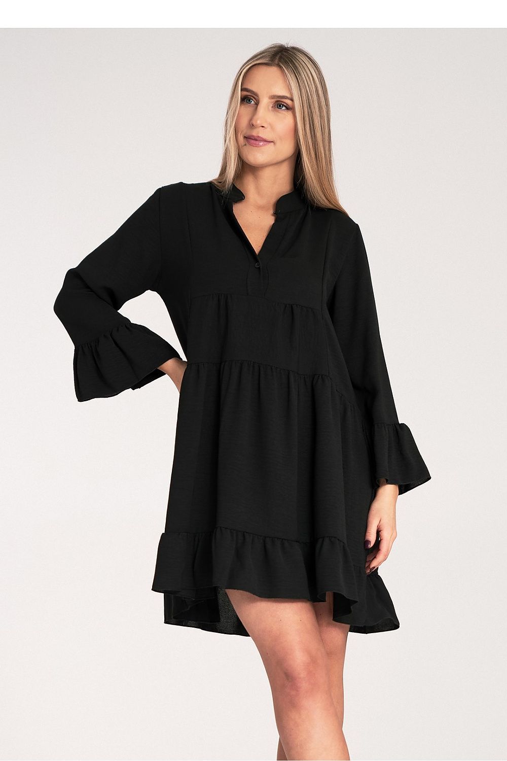 Kleid Damen Rüschen V-Ausschnitt locker elegant