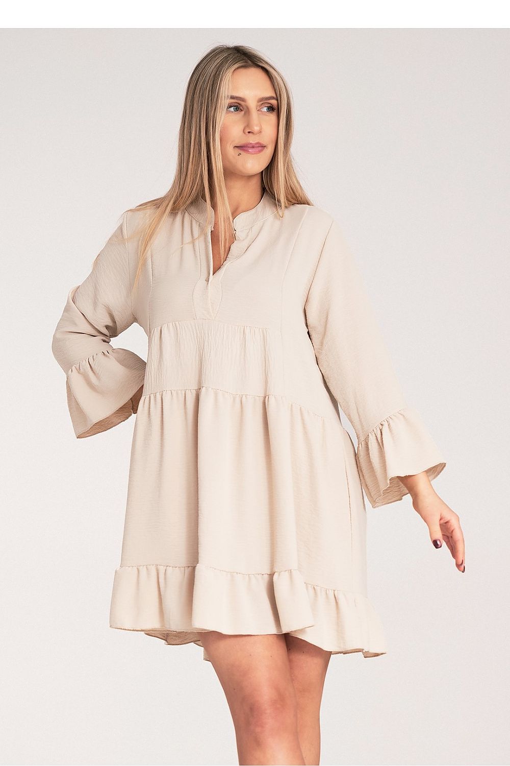 Kleid Damen Rüschen V-Ausschnitt locker elegant
