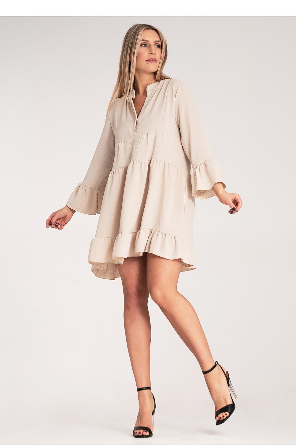 Kleid Damen Rüschen V-Ausschnitt locker elegant