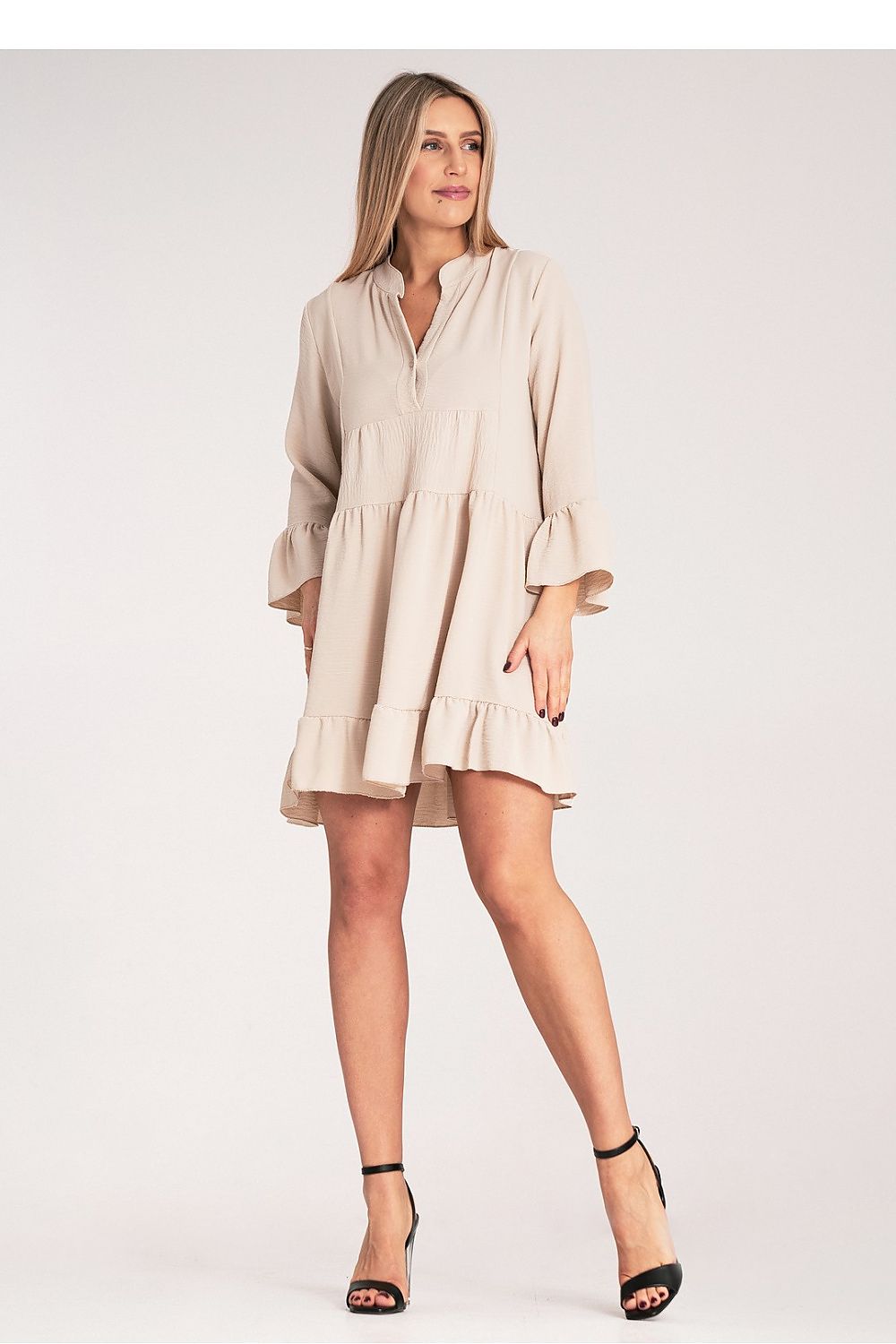 Kleid Damen Rüschen V-Ausschnitt locker elegant