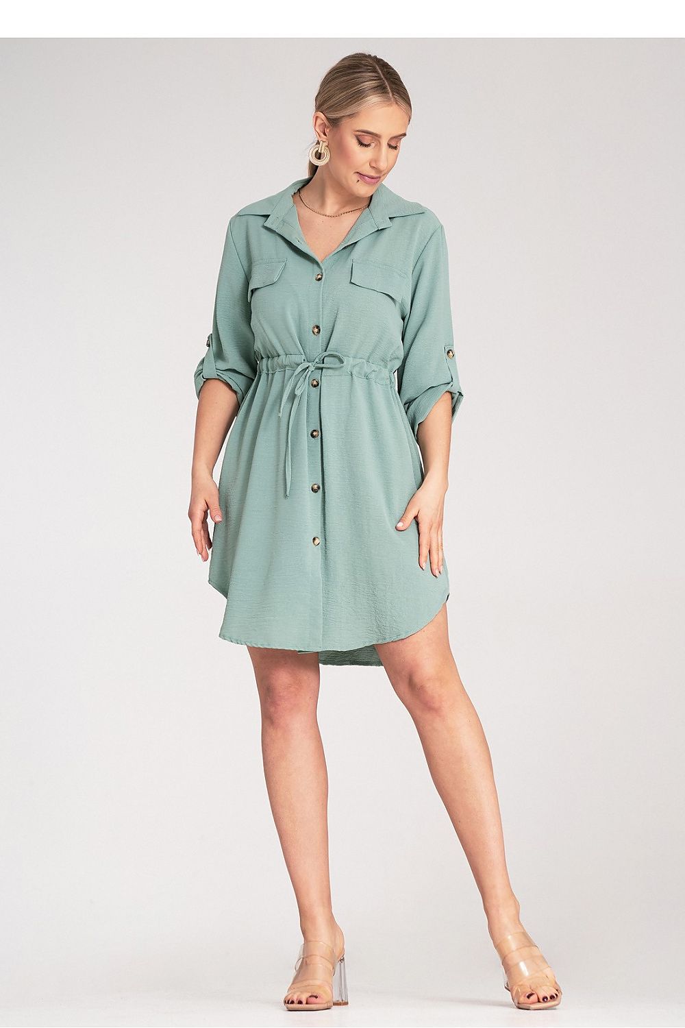 Kleid Damen Knopfverschluss Taillenbindung elegant