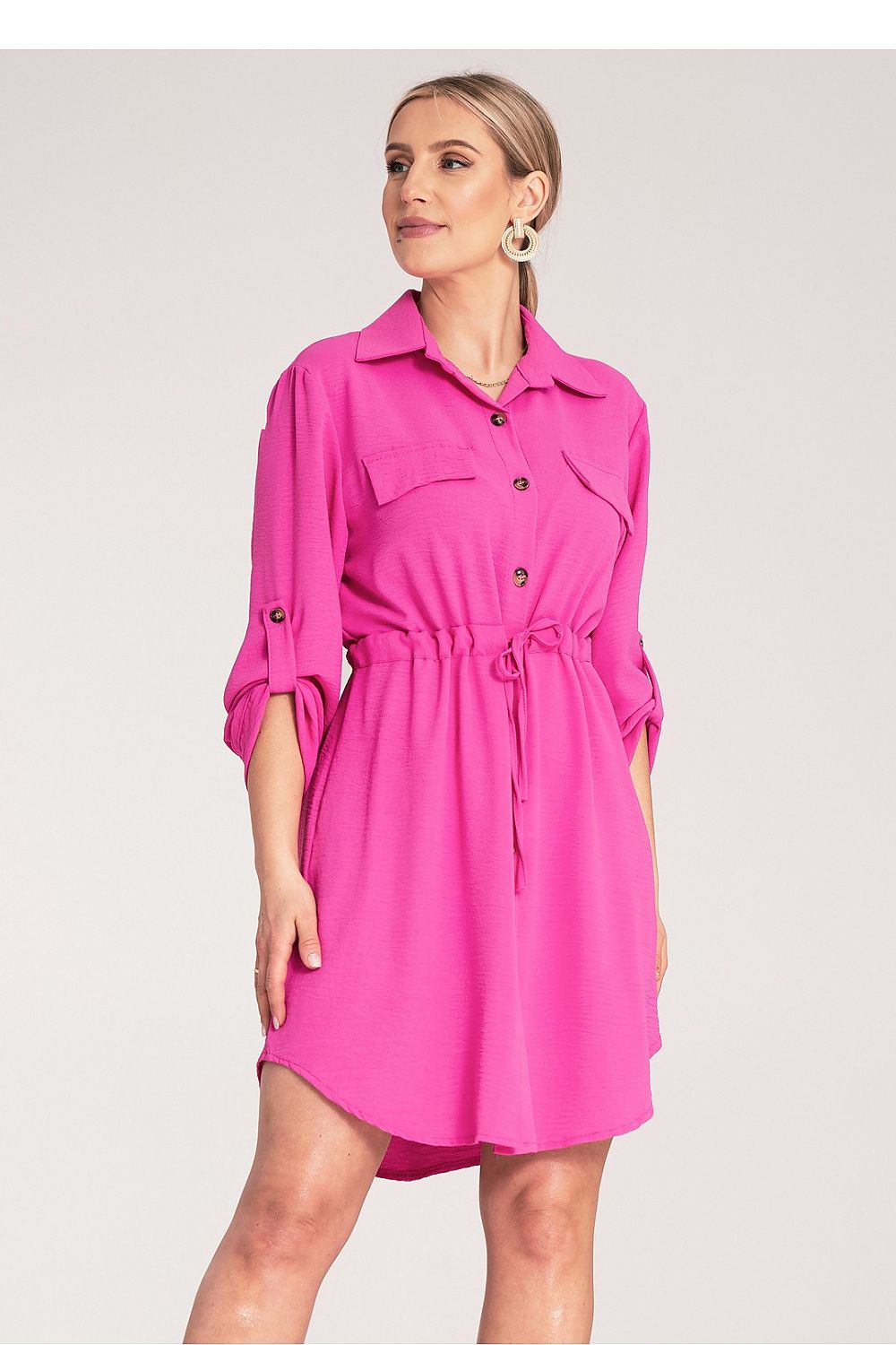 Kleid Damen Knopfverschluss Taillenbindung elegant