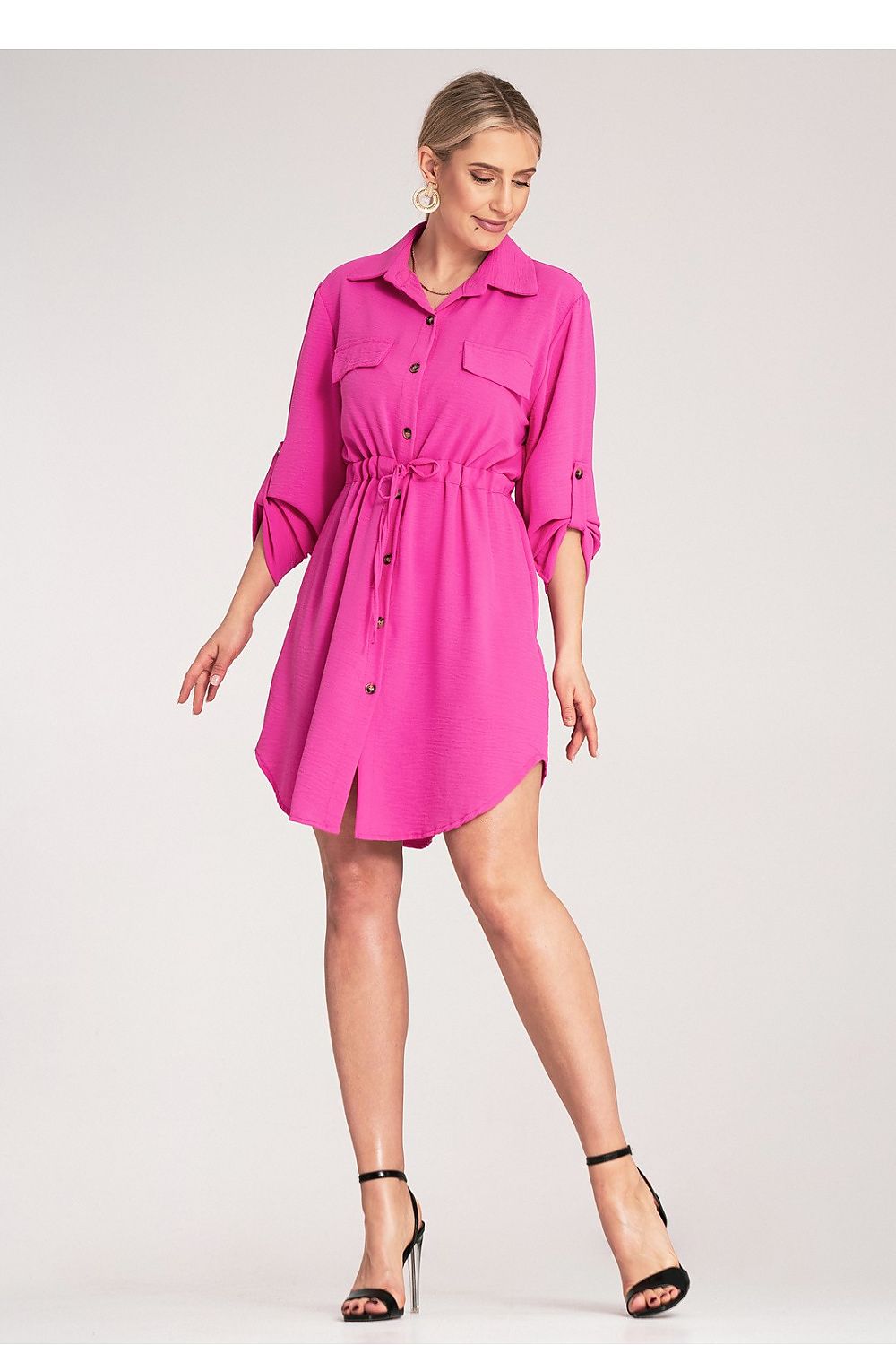Kleid Damen Knopfverschluss Taillenbindung elegant