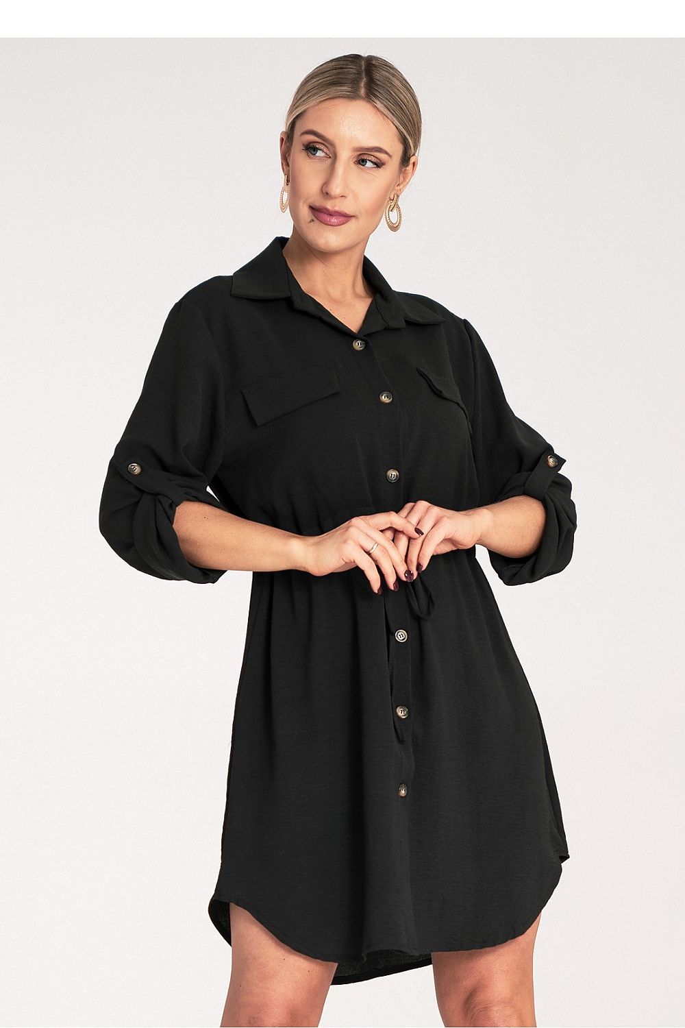Kleid Damen Knopfverschluss Taillenbindung elegant